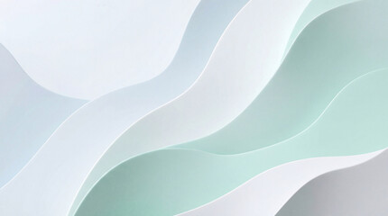 Obraz premium Elegant abstract background with gentle, flowing curves in serene pastel shades of mint green, soft blue, and white, creating a calming, modern, and fluid aesthetic
