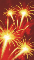 Golden fireworks bursting in a fiery red sky, celebrating new year and festive occasions with dazzling explosions.