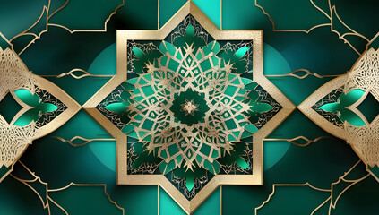Lattice Starburst Tiles: Exquisite Filigree Weave in Green and Gold Palette