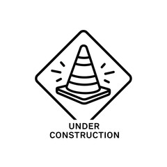 Traffic cone in simple line art style with bold black lines on white background for construction signage