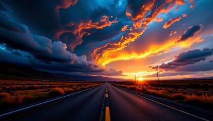 Obraz premium Stormy Sunset Over Desolate Highway