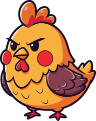 Cartoon illustration of an angry orange chicken with expressive eyes and red comb&mdash;ideal for humor, character design, and animated sticker projects.