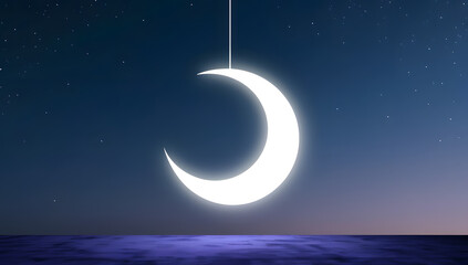 Subtle Theorem: Whispering Crescent Casting Glow on a Tranquil Nightscape