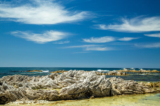 Geological limestone coastal formations of the Kaikoura Peninsula