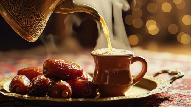 Traditional Arabic Coffee Service Dallah Dates Steam