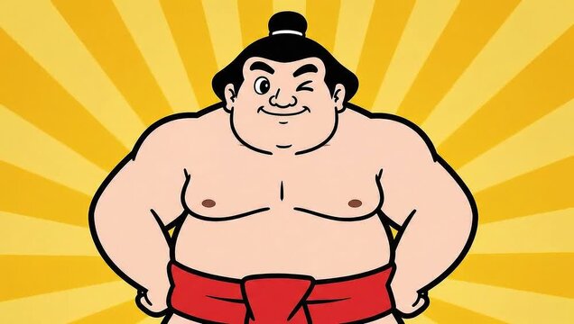 Cartoon Sumo Wrestler - Animated Character in Traditional Mawashi.