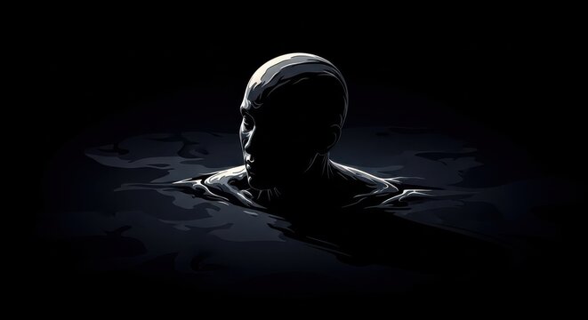 Man emerging from dark water