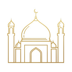 Obraz premium A gold line drawing of a mosque with a dome and minarets on transparent background