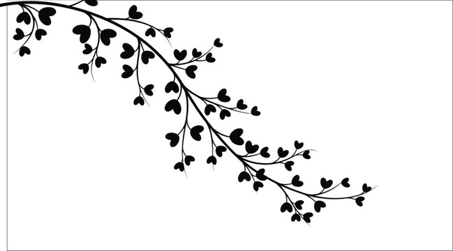 Delicate branch with heart shaped leaves against a white background