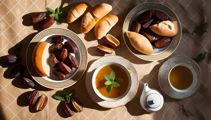 Feast Under Numbers: Ramadan Iftar Spread with Math-Inspired Concept (PV Formula) Overlay