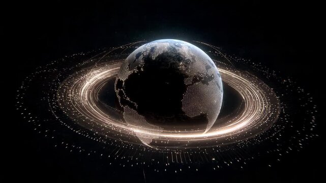 Futuristic Spherical Landmark at Night with Light Trails Urban Architecture Modern Cityscape Aerial View Illuminated Building Circular Nighttime Traffic Motion Blur Innovative