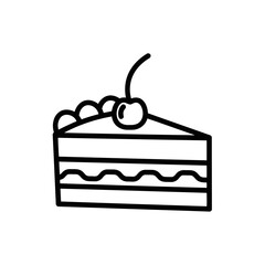 Simple black line drawing of a layered cake with cherry