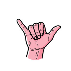 Obraz premium Hand gesture showing rock on sign language symbol with pink color