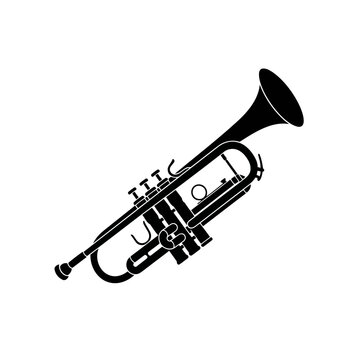 Black and white illustration of a trumpet