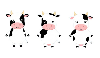 Funny Hand Drawn Cow Characters Black and White Vector