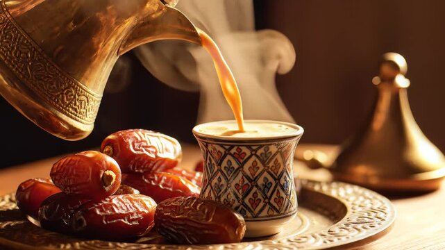 Arabic Coffee Pouring Dallah Dates Ramadan Iftar Tradition