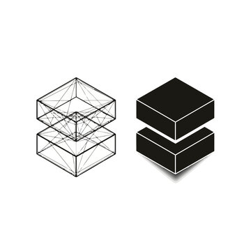 A 3d wireframe and solid black cube