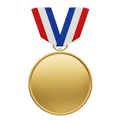 Gold medal with red white and blue striped ribbon isolated on a transparent background prize competition