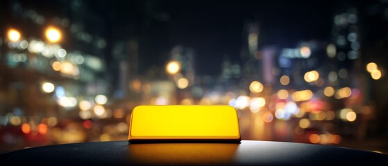 Taxi light on urban street at night.