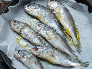 Obraz premium Pan fried dried yellow corvina