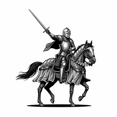 Fototapeta premium Medieval Knight Riding Horse with Sword.
