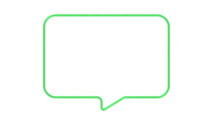 A green speech bubble icon on a transparent background for communication and dialogue