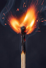 Burning Matchstick Flame with Sparks Ignition Concept