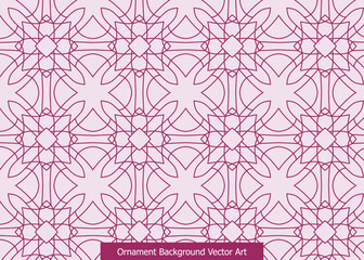 Seamless geometric ornamental pattern with intricate dark pink lines on a light pink background, creating a decorative and abstract design.