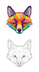 Fototapeta premium Vibrant Geometric Fox Head Illustration with Modern Polygon Patterns and Outline