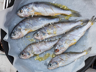 Obraz premium Pan fried dried yellow corvina