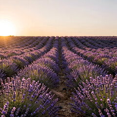 Naklejka premium lavender field at sunset