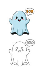 Obraz premium Adorable Cartoon Ghosts Saying Boo Whimsical Halloween Character Art Illustration