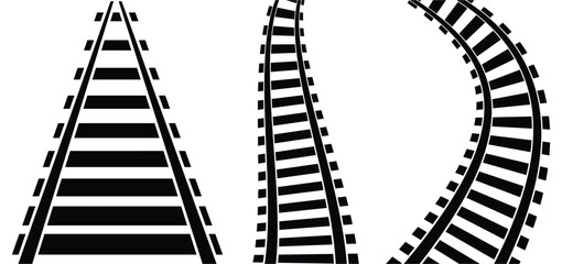 Railway Train Track Icon Set with Straight, Curved and Circular Rail Route Patterns Vector Illustration