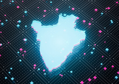 Illuminated Burundi Data Map Neon Blue Light On Seamless Pattern Background 3D Illustration