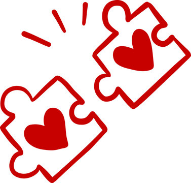 Valentine Heart Jigsaw Pule, Hand Drawn Whimsical Illustration