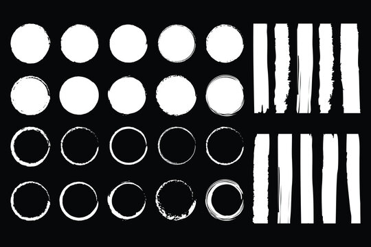 Collection of grunge brush strokes and distressed circular shapes for graphic design