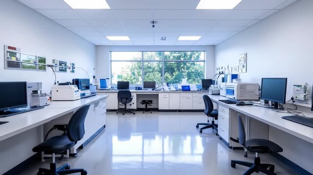 Bright and clean laboratory interior featuring modern equipment and spacious work areas.