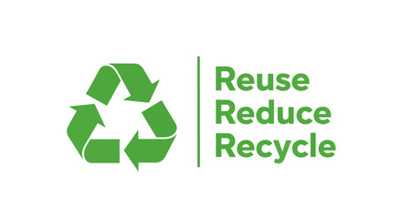 Obraz premium A green recycling symbol with text promoting reuse, reduce, recycle on a white background.