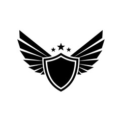 Obraz premium Winged Shield Emblem with Stars - Black Silhouette Icon