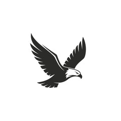 Obraz premium Silhouette of a soaring eagle with outstretched wings against a white background