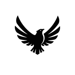 Fototapeta premium Black eagle silhouette logo with spread wings on white background