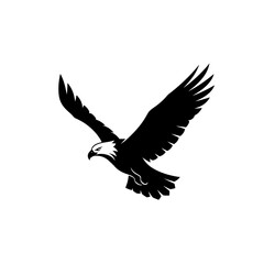 Obraz premium Silhouette of a soaring eagle with outstretched wings against a white background