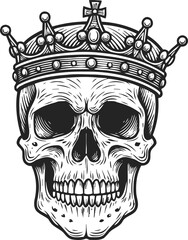 Fototapeta premium Detailed skull with a royal crown black and white gothic design vintage tattoo and biker illustration