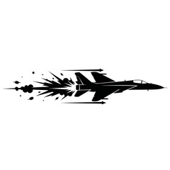 Silhouette of a jet fighter plane with exhaust trails and speed lines, graphic illustration