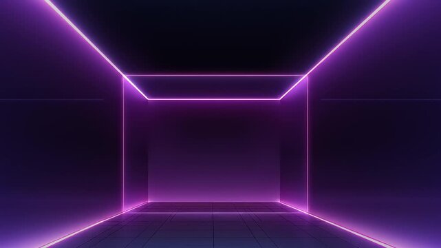 Illuminated geometric void with neon pink lines, against black, creating a futuristic space