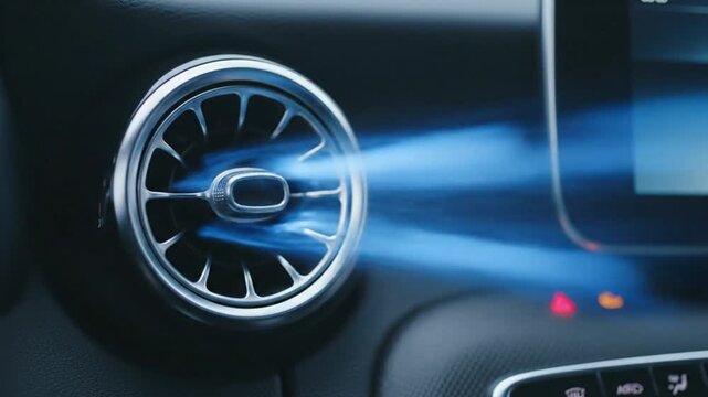 Close-up view of a car's air vent blowing cool air inside the vehicle
