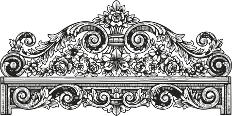 Ornate floral decorative border with vintage baroque scrolls and intricate symmetrical design elements