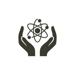 Hands cradling an atomic structure representing care for science and technology