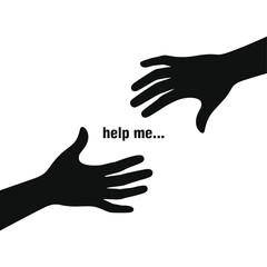 Fototapeta premium Two black silhouettes of hands reaching for each other with text