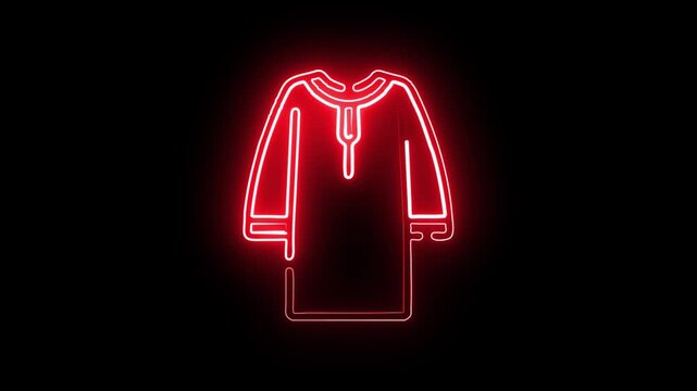 Neon red t-shirt design glowing on black background with futuristic lighting minimalist vector illustration
